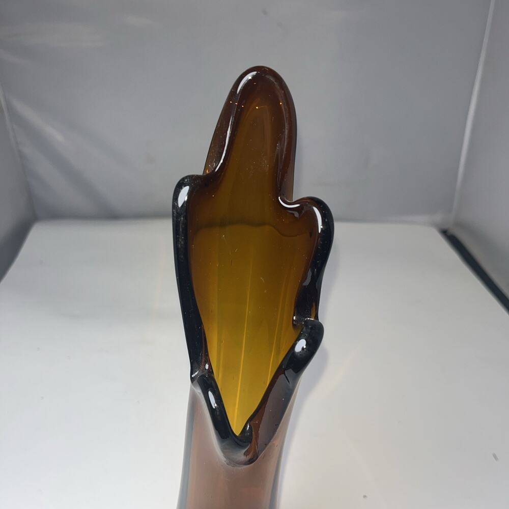 Vintage MCM 5 Finger Swung Vase 12” Amber Brown Root Beer - Picture 2 of 7